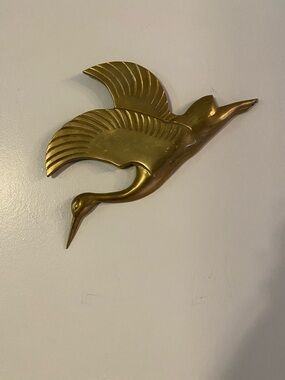 Brass Flying Crane Figurine - Gold Metal Decor